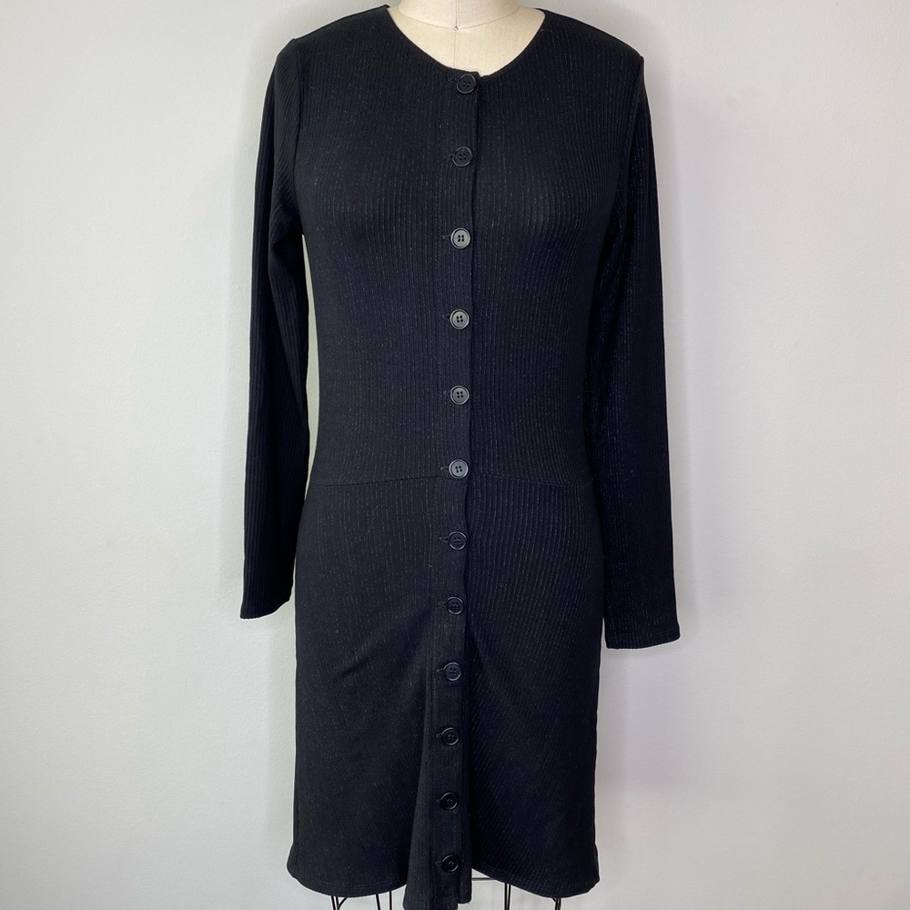 Reformation Black Button Down Long Sleeve Short Dress